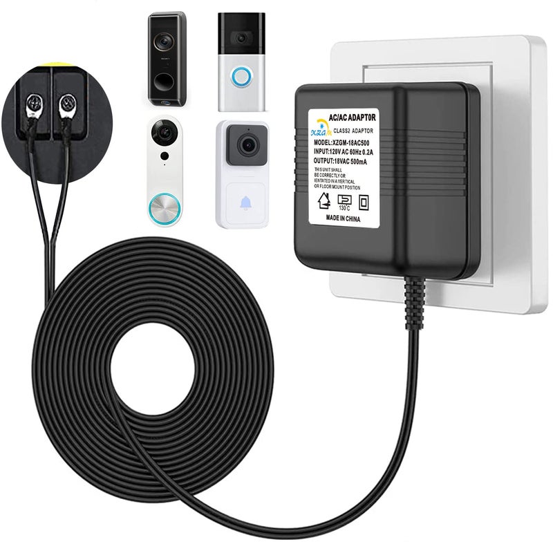 XZGm محول جرس الباب 18V500MA محول جرس الباب بالفيديو لـ Ring و Nest و Arlo و Eufy و Wyze جرس الباب بالفيديو اللاسلكي (315 في الكابل) - Image 1